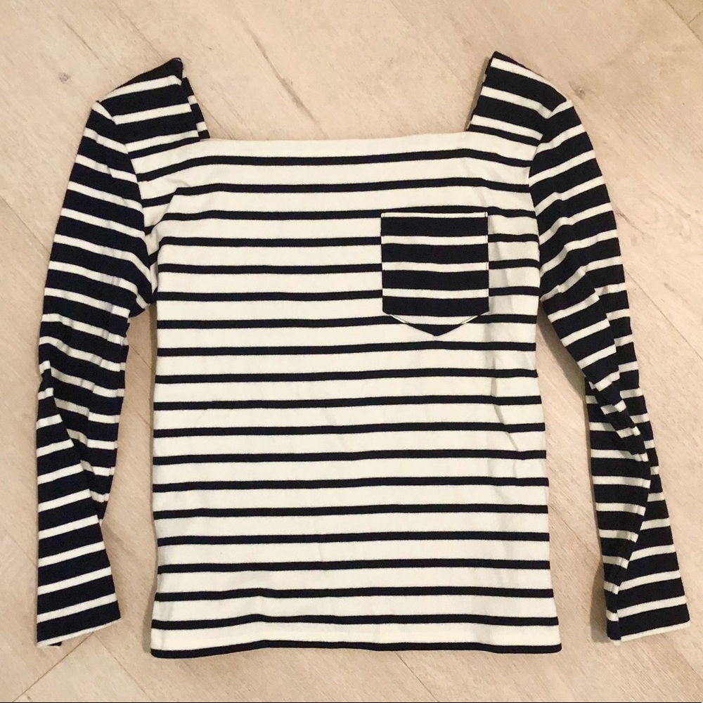 Petit Bateau Chic Contrast Striped Boatneck Mini Square Pocket Top
